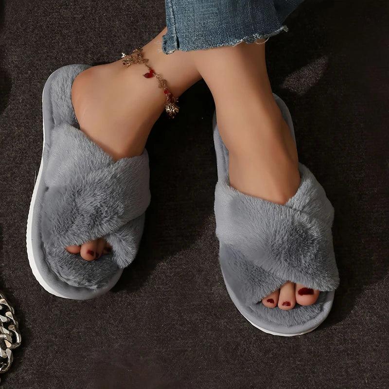 Cross Warm Fluffy Furry Slippers