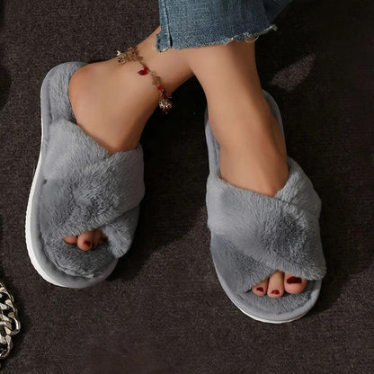 Cross Warm Fluffy Furry Slippers