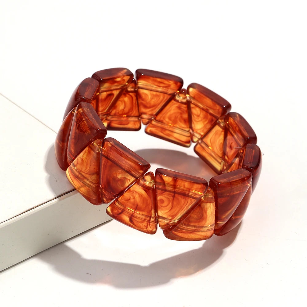 Acrylic Geometric Triangle Marble Elastic Beads Bracelets