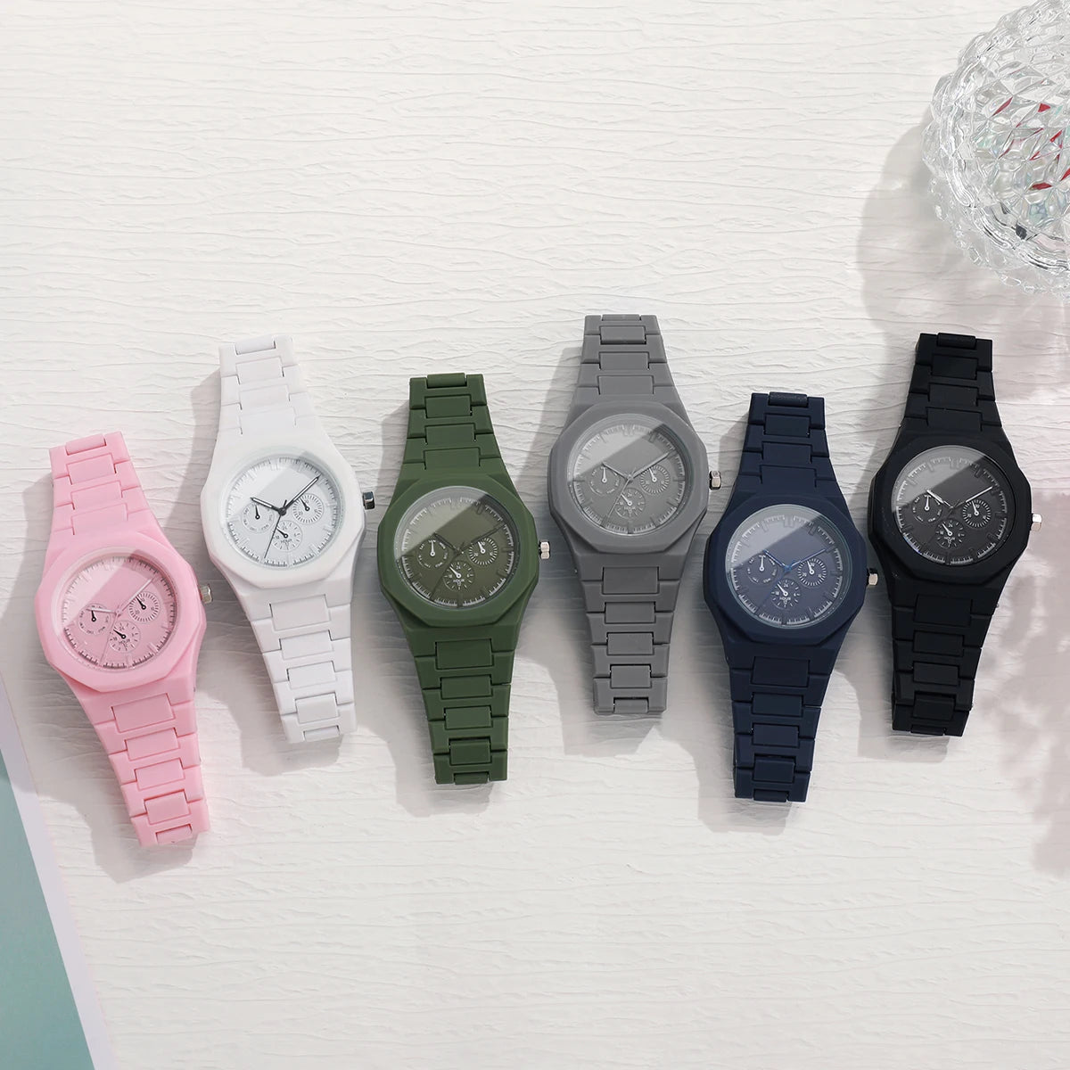 Imitation Three-eyes Dial Quartz Plastic  Band Watch
