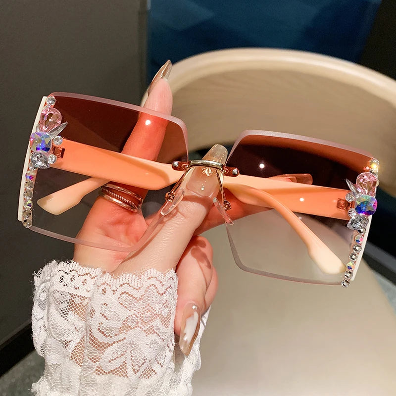 Oversized Square Luxury Rimless Diamond Sunglasses