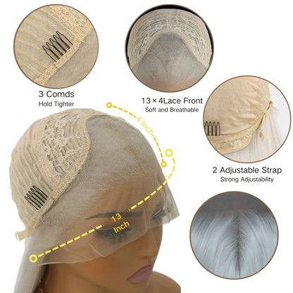 Long Wavy White Synthetic Lace Front Wig