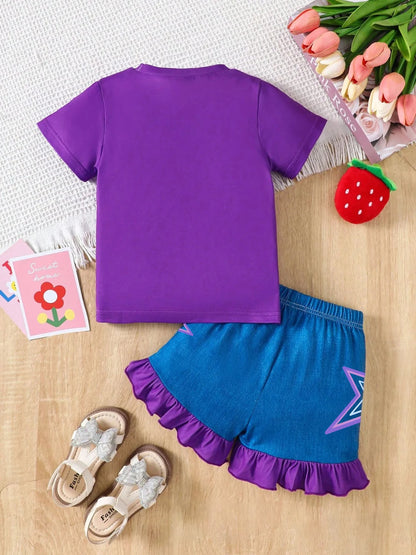 K-POP Anime Print Outfit Short Sleeve T-Shirt  Set