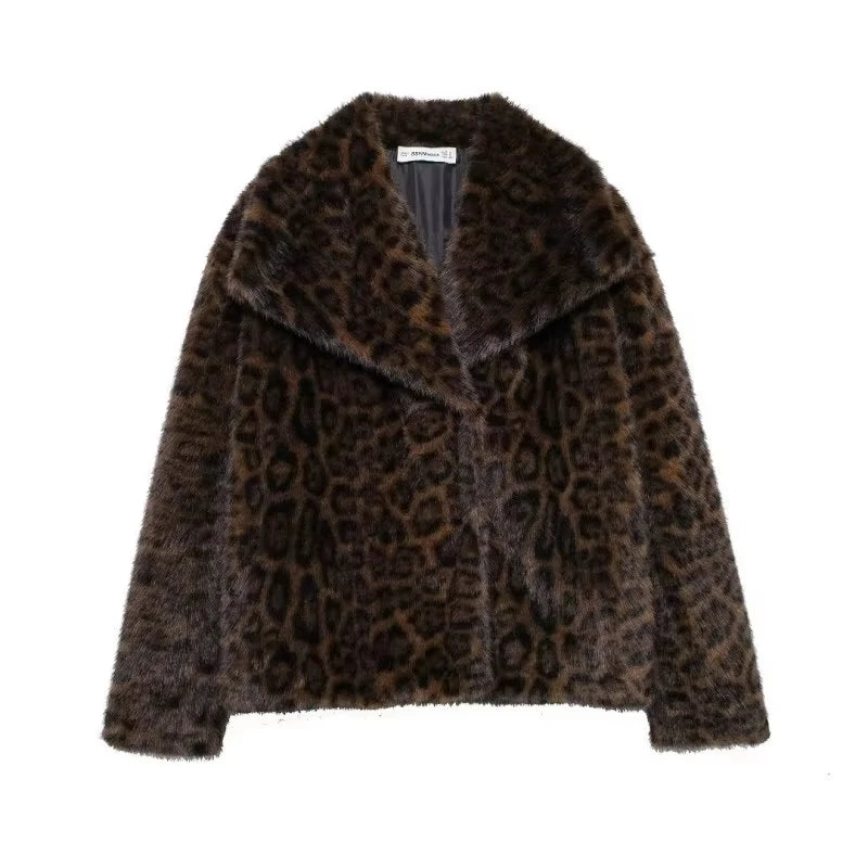 Elegant Faux Fur Warm Fluffy Loose Long Sleeve Lapel Jacket