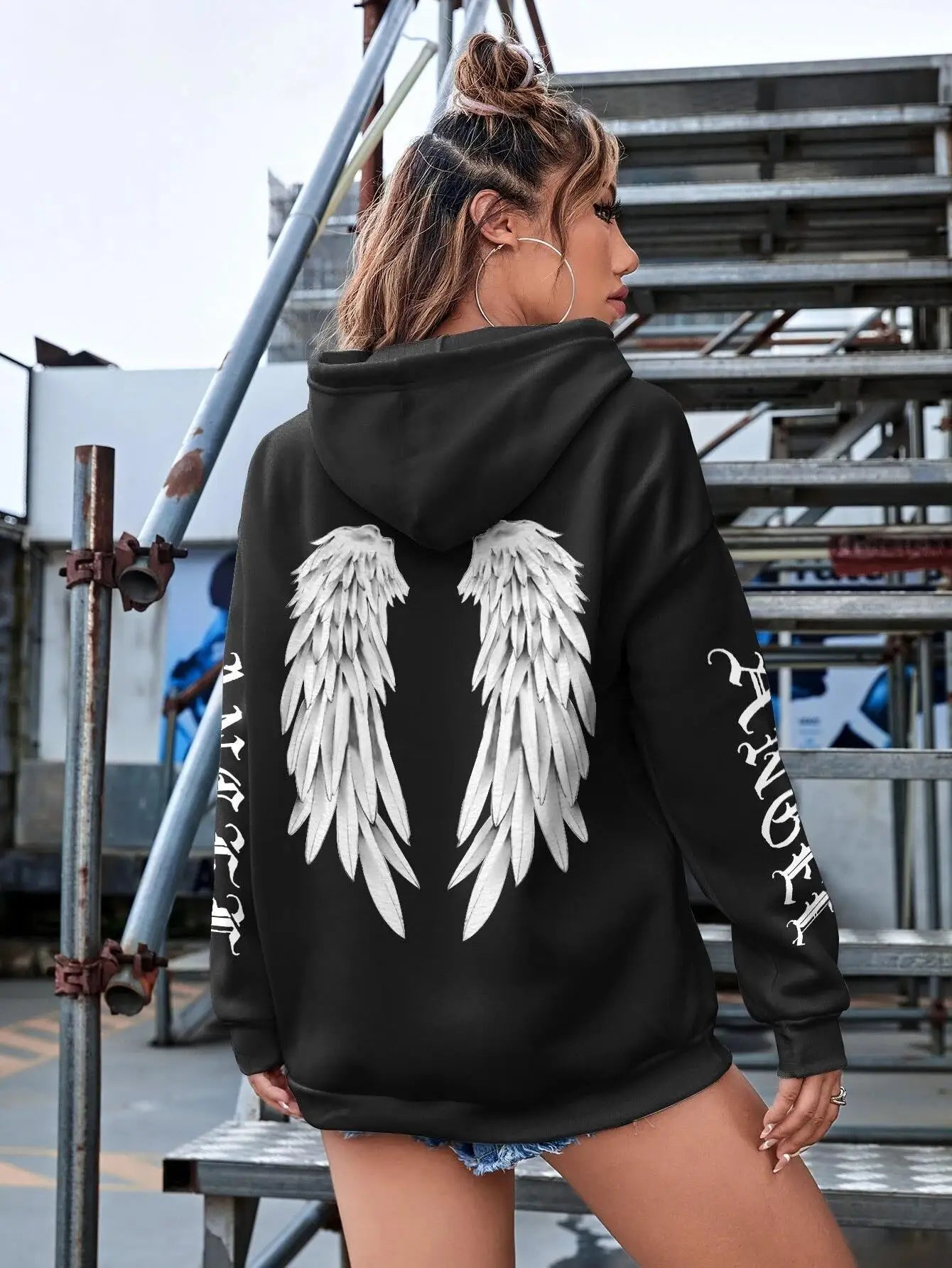 Angel Wings Printed Hoodies Loose Pullover