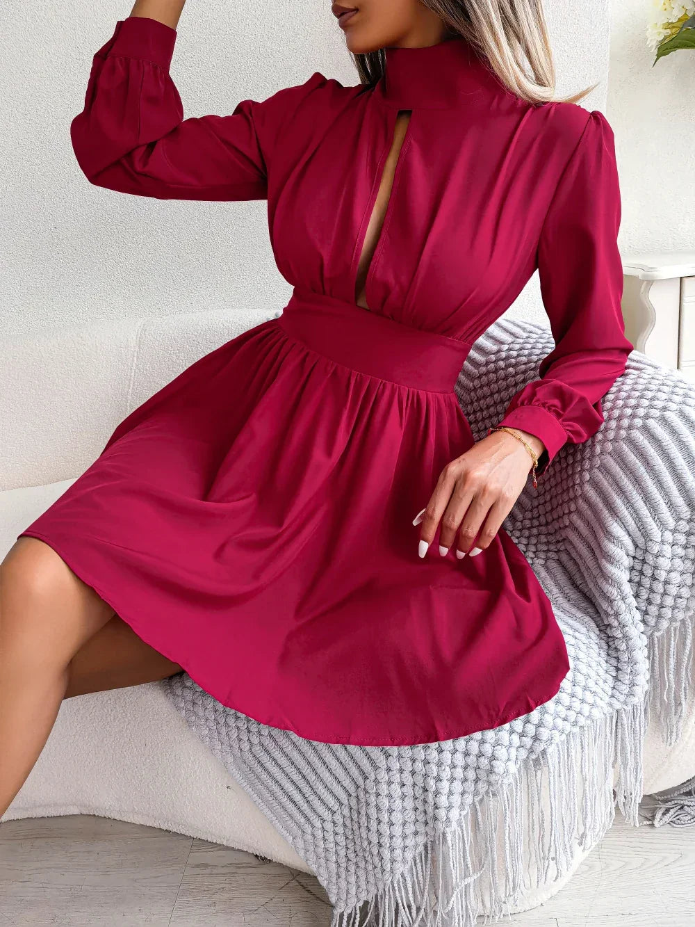 Casual Hollow Out Long Sleeve Dress