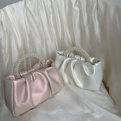 Pearl Handle Clutch Purse Handbags Luxury Square Shoulder Bags