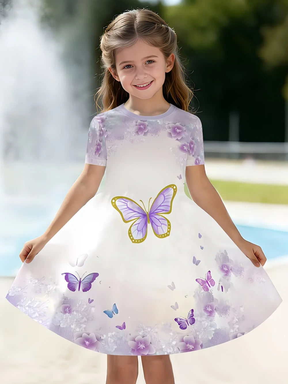 Beautiful Butterfly Printed Short Sleeve Dress