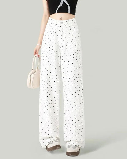 Wave Point Straight Leg Denim High Waist Trousers Jeans