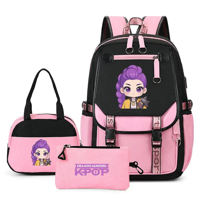 Mochilas Set KPop Demon Hunters Capacity Student School Bag