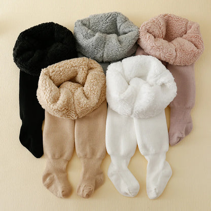 Winter Polar Fleece Lining Stripes Plus Thick Warmth Cotton Tights Toddler Leggings