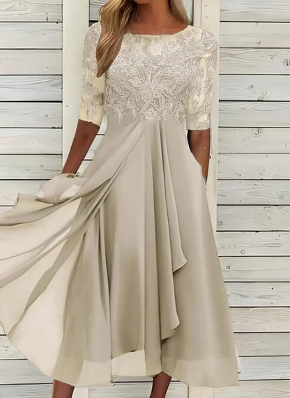 Elegant Chiffon Spliced lace Evening Dress