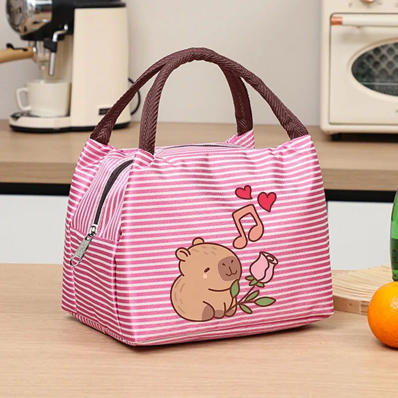 Capybara Portable Cute Anime Printed Figures Stripe Freezer Lunch Bags