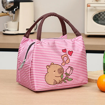 Capybara Portable Cute Anime Printed Figures Stripe Freezer Lunch Bags