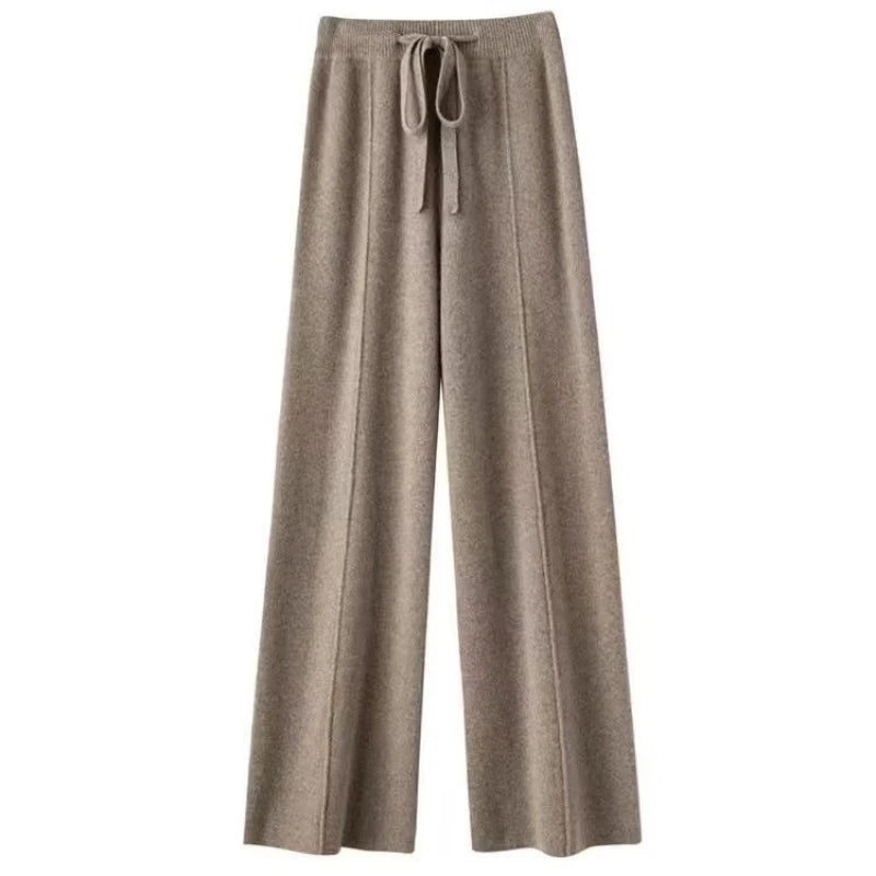 Merino Wool Knitted Wide Leg Soft Warm Cashmere Knit Trousers