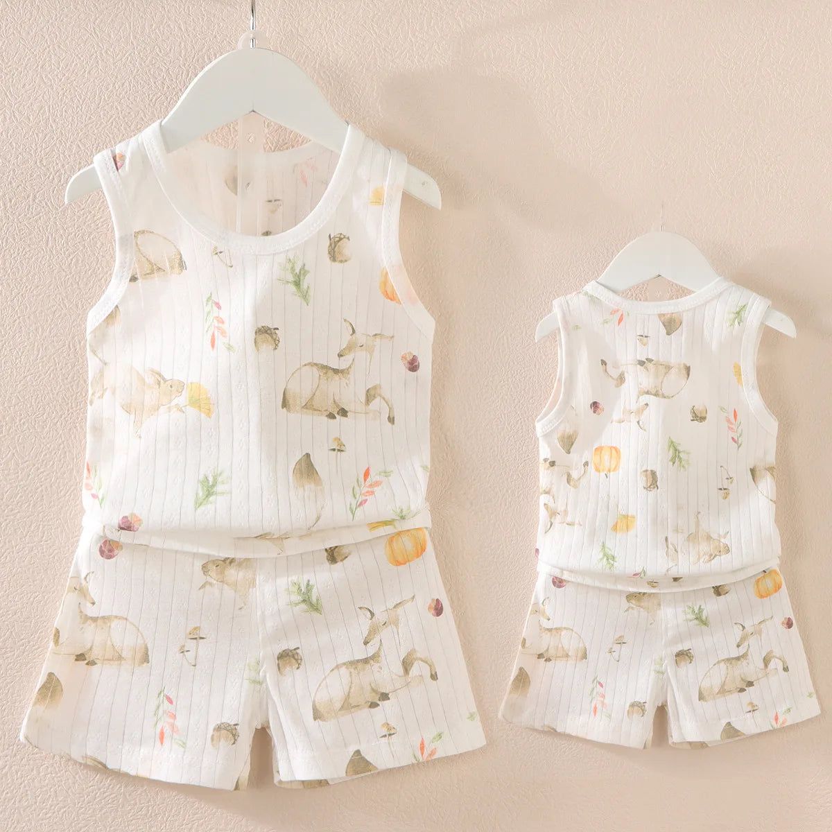 Cartoon Thin Style Sleeveless Baby Pajamas Set
