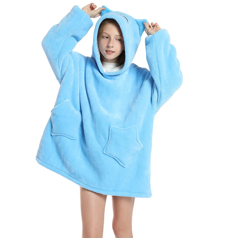 Kids Hoodie Oversized Blanket with Sleeves Panda Giraffe Kigurumi Sweatshirt