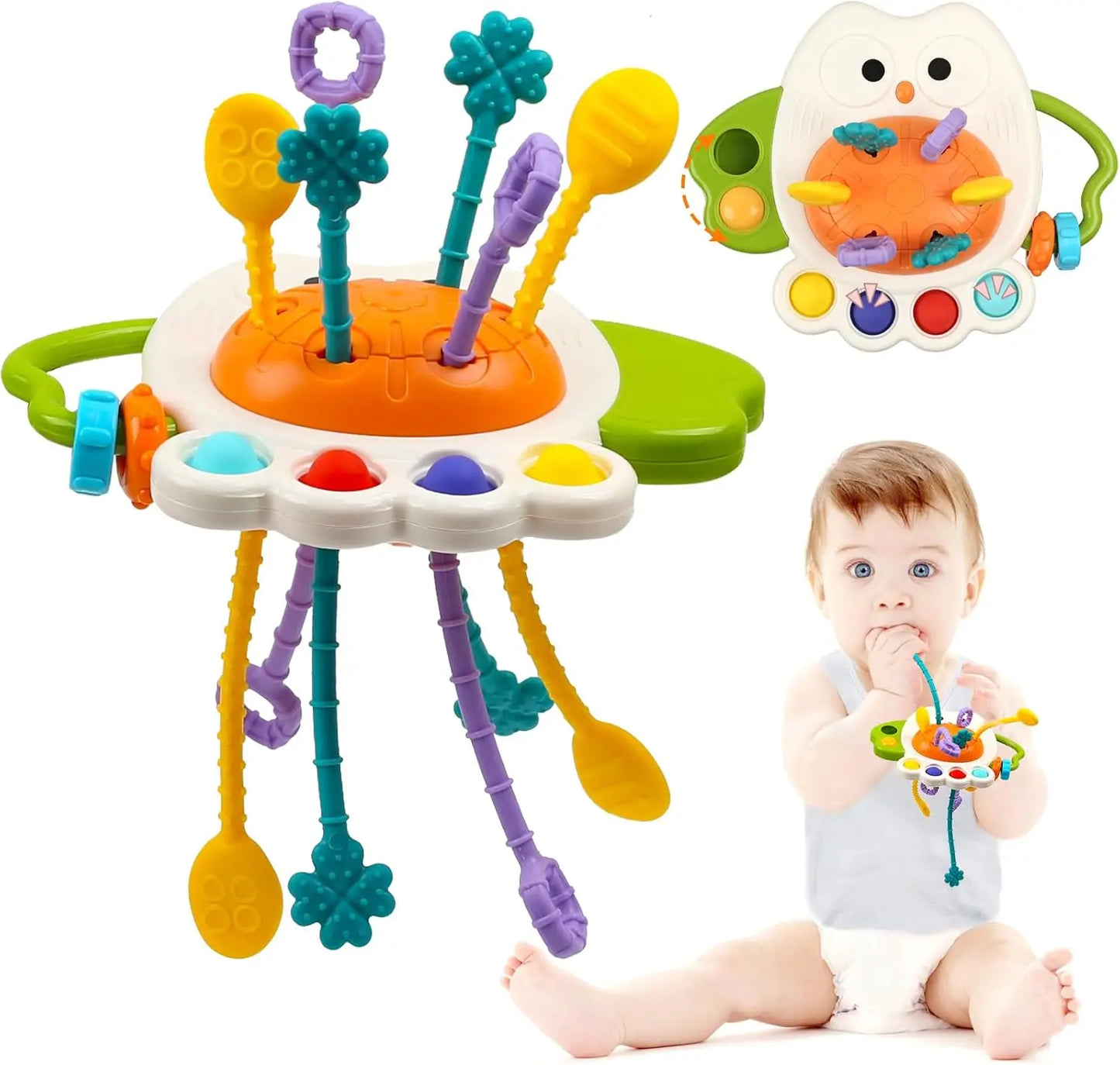 Activity Development Pull String Silicone Teething Rattle Educational Learning Toy