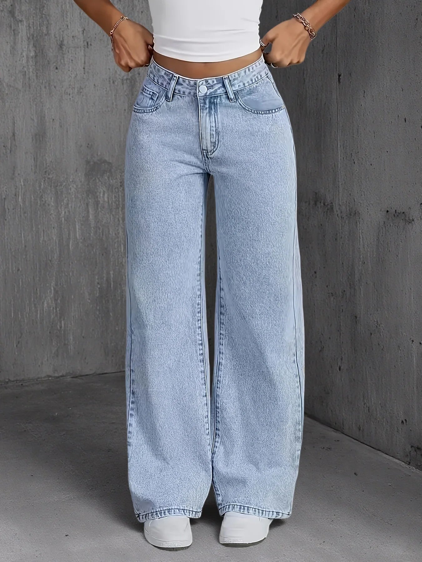 Y2k Light Blue Wide Leg Denim Stretch Free Four Seasons Jeans