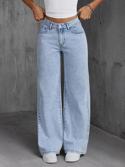 Y2k Light Blue Wide Leg Denim Stretch Free Four Seasons Jeans