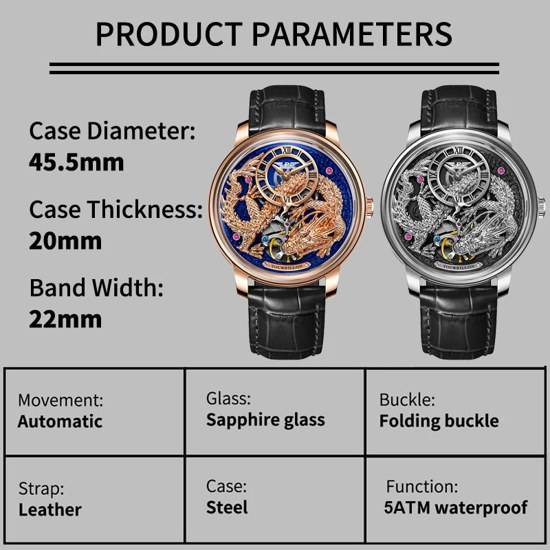 Golden Dragon Dial Mechanical Sapphire Waterproof Automatic Mechanical Watch