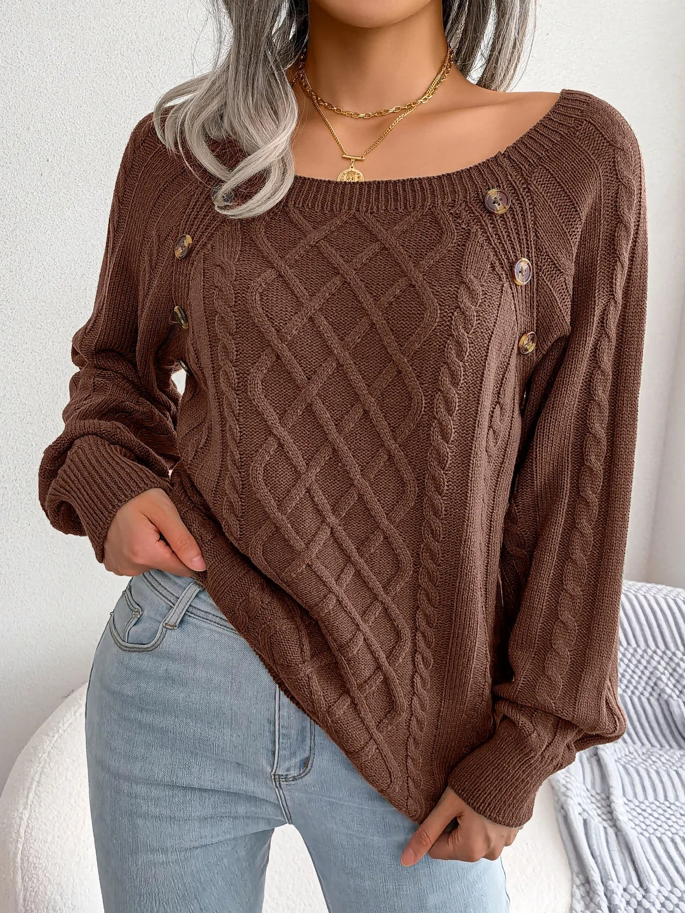 Casual Square Collar Long Sleeve Sweaters