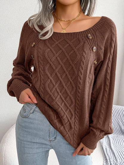 Casual Square Collar Long Sleeve Sweaters