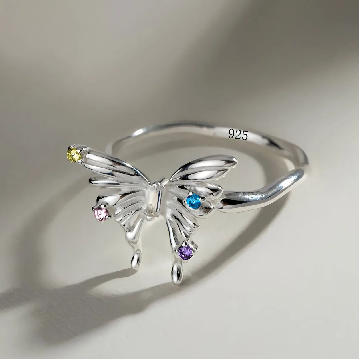 925 Sterling Silver Drip Glaze Butterfly Zircon Rings