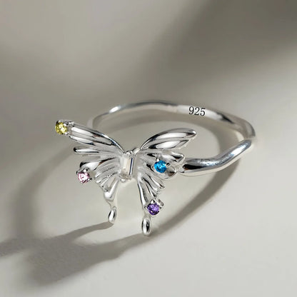 925 Sterling Silver Drip Glaze Butterfly Zircon Rings