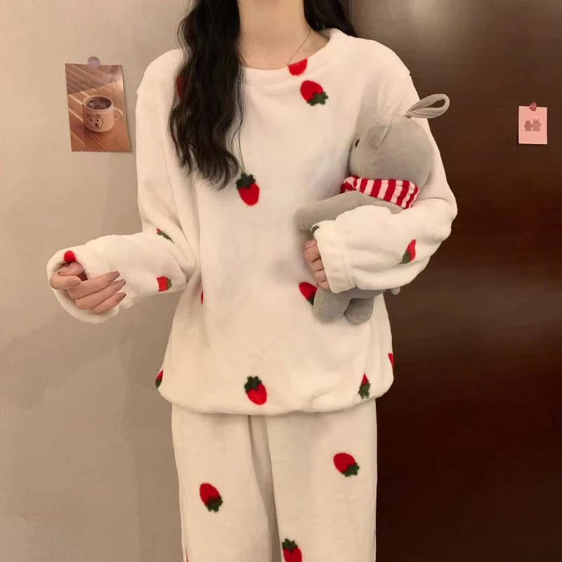 Soft Comfortable Velvet Jacquard Warm Sleepwear Pajama Sets