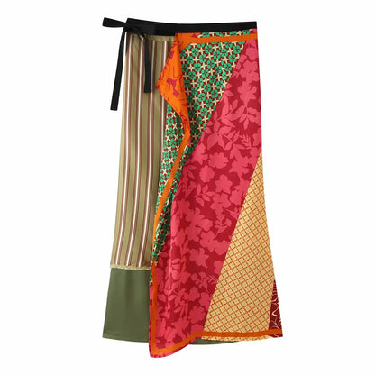 Red Print Straight High Street Waist Lady Elegant Skirt