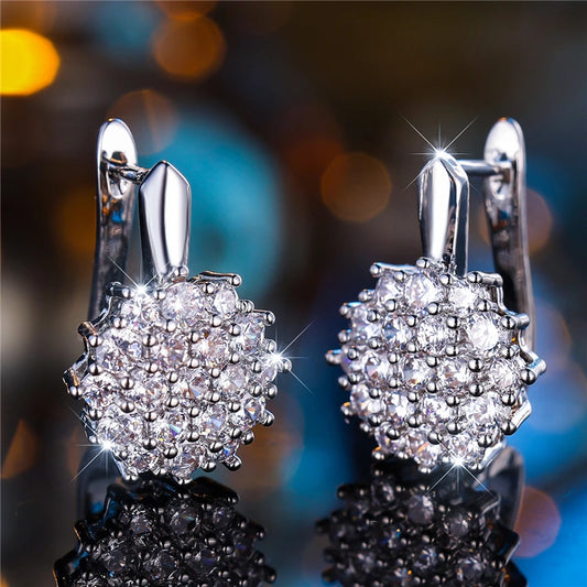 White Zircon Stone Snowflake Hoop Earrings