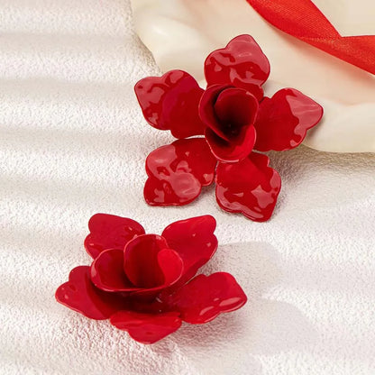 Exaggerated Metal Large Flower Stud Earrings