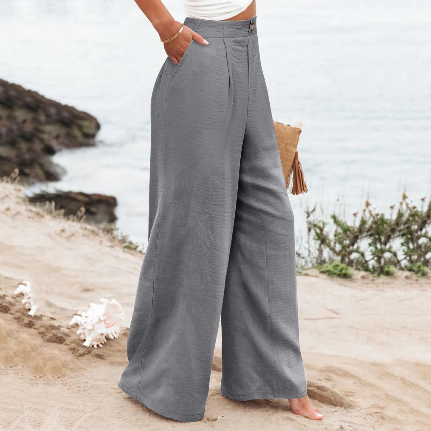 Cotton-Linen Casual Lightweight Elastic Waist Lounge Pants