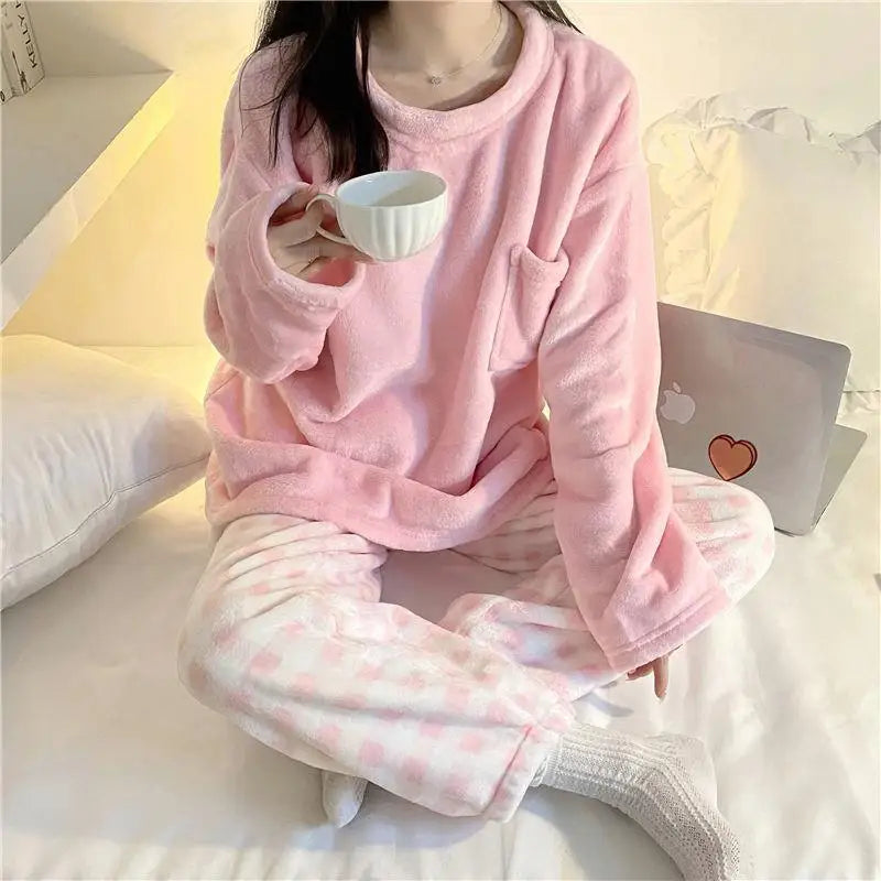 Fleece Thick Warm Pajamas Set