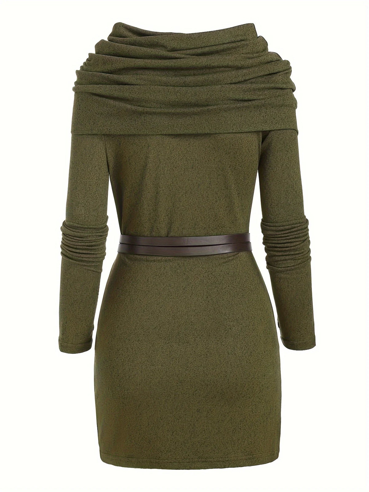 Temperament Commuter Pile Collar Solid Color Knitted Dress