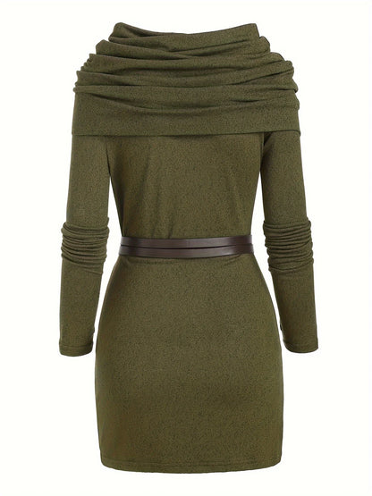 Temperament Commuter Pile Collar Solid Color Knitted Dress