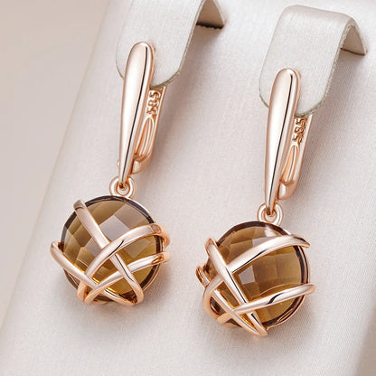 Light Brown Natural Zircon Drop Luxury 585 Rose Gold Earrings
