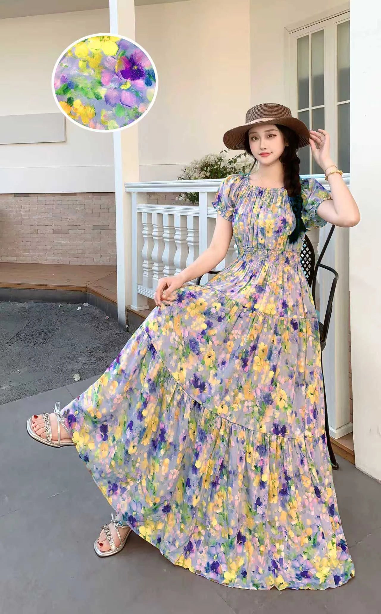 Long Maxi Bohemian Korean Style Floral Vintage Slim Dress Boho