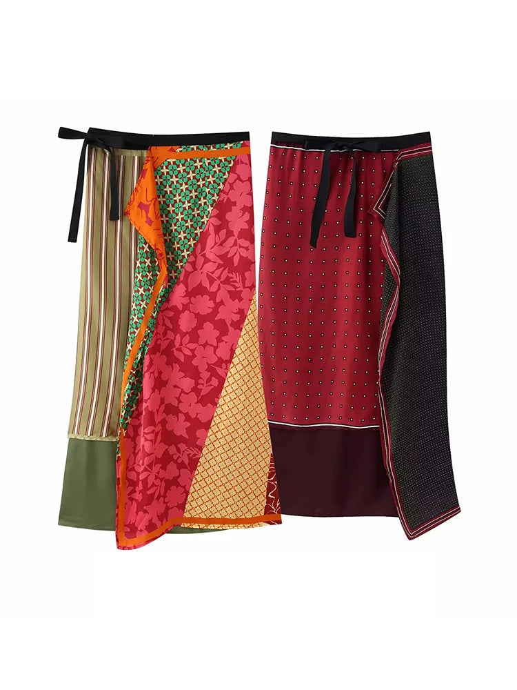 Red Print Straight High Street Waist Lady Elegant Skirt
