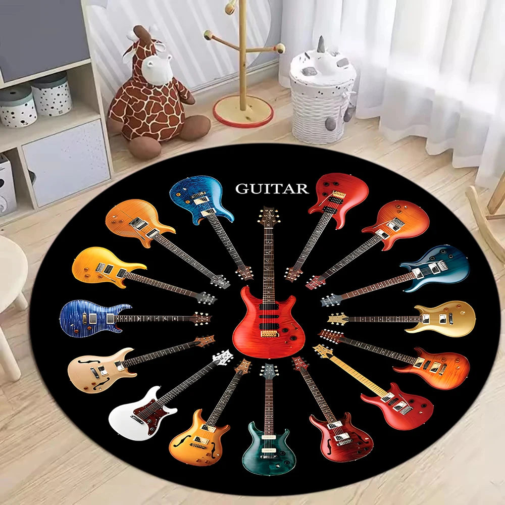 Guitar Bass Pattern Circular Carpet Street Rock Style Carpet