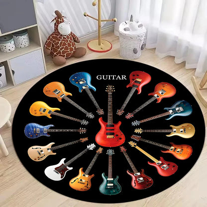 Guitar Bass Pattern Circular Carpet Street Rock Style Carpet