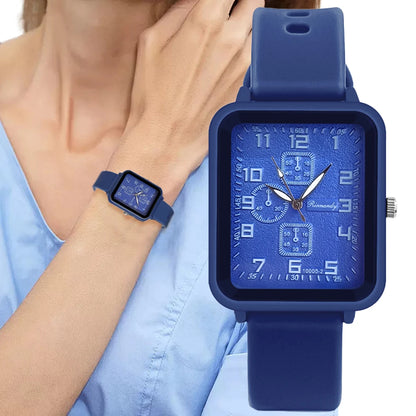 Sports Square Quartz Blue silicone strap Wristwatches