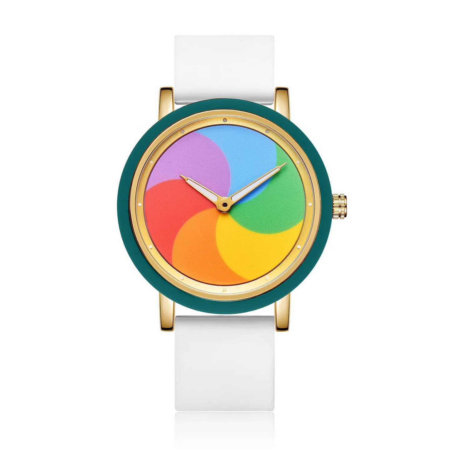 Rainbow rotating dial silicone strap watch