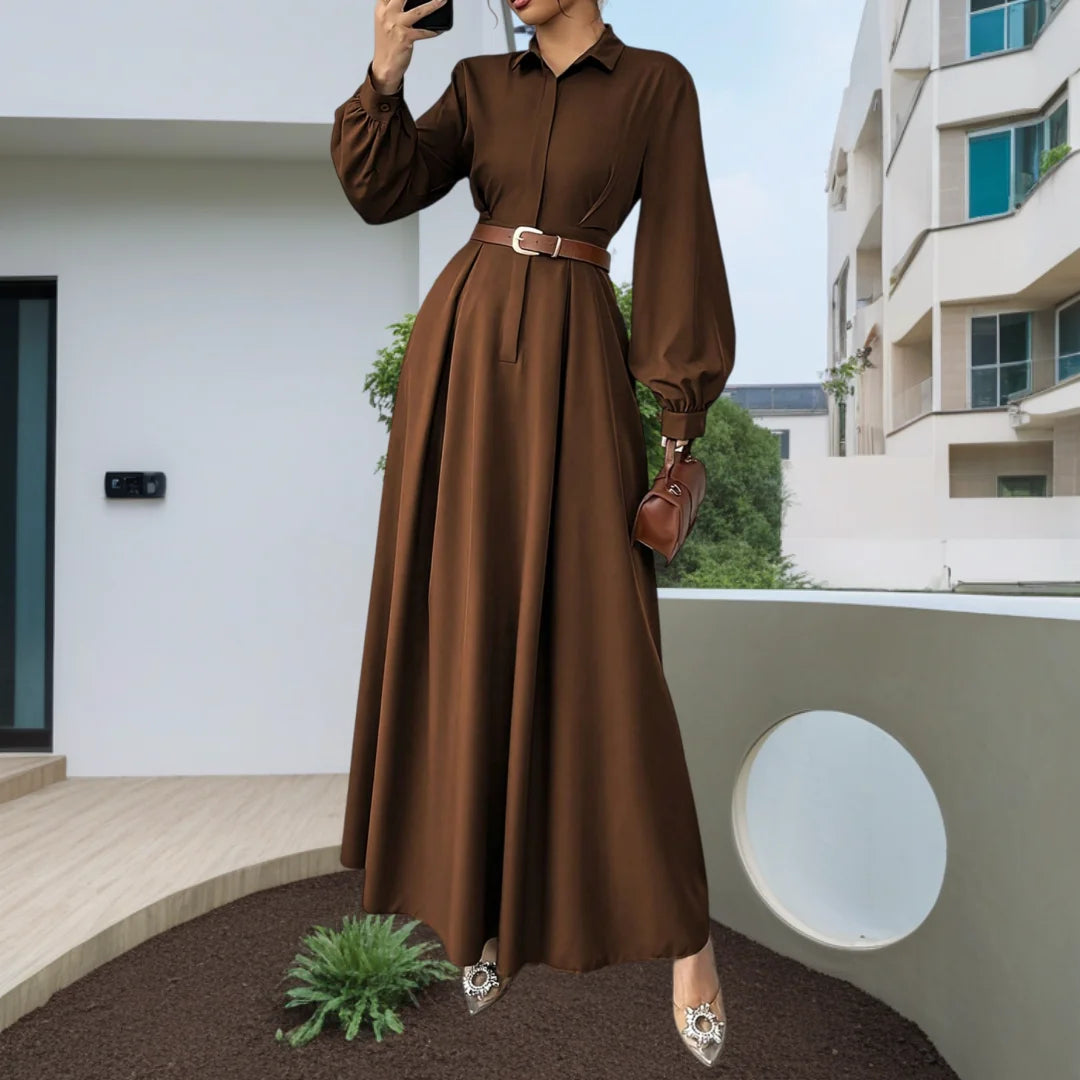 Elegant Long Lantern Sleeve Office Maxi Casual Long Dress