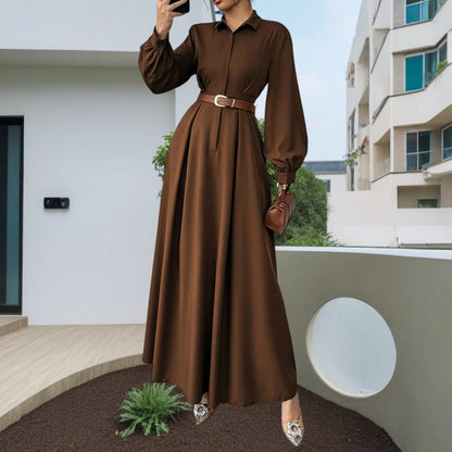 Elegant Long Lantern Sleeve Office Maxi Dresses