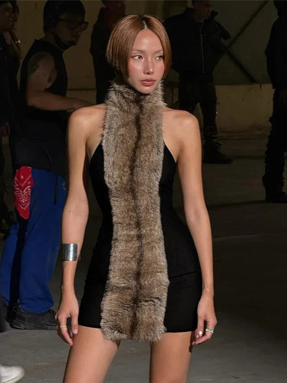 Backless Fluff Off Shoulder Skinny Peach Hip Dress