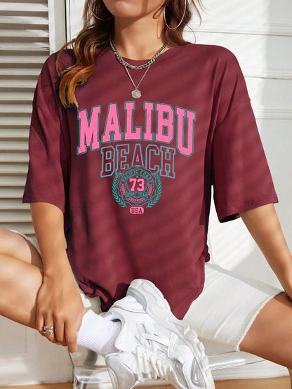 Malibu Beach Letter Street Casual T-shirt