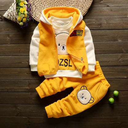 Winter Plus Velvet Thick Flannel Fleece 3Pcs Warm Cartoon Sleepwear Set