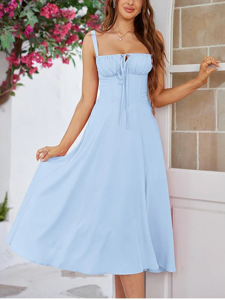 Sweet Solid Sleeveless Long Dress